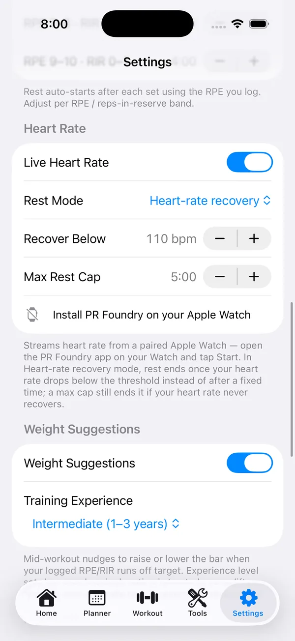 PR Foundry — Heart Rate screen
